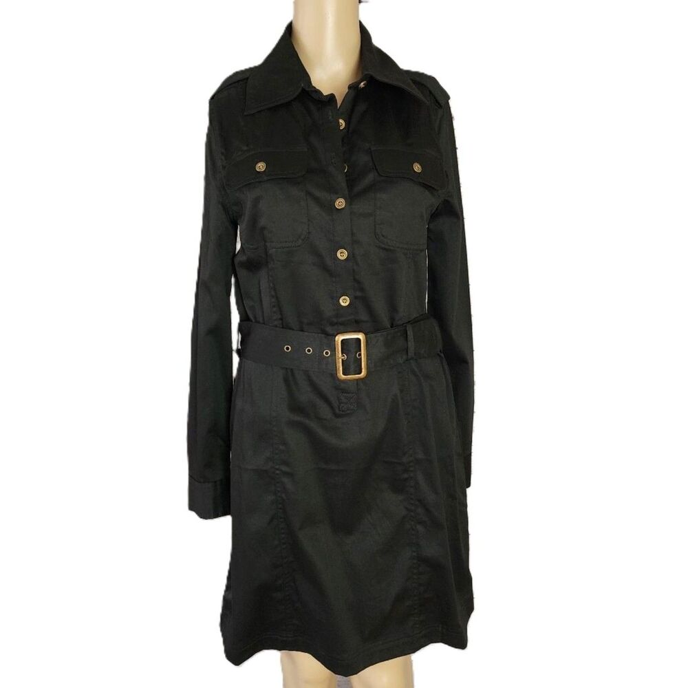 NWT Vintage Y2K MG Originals Black Long Sleeve Belted Utility Shirt Dress Small